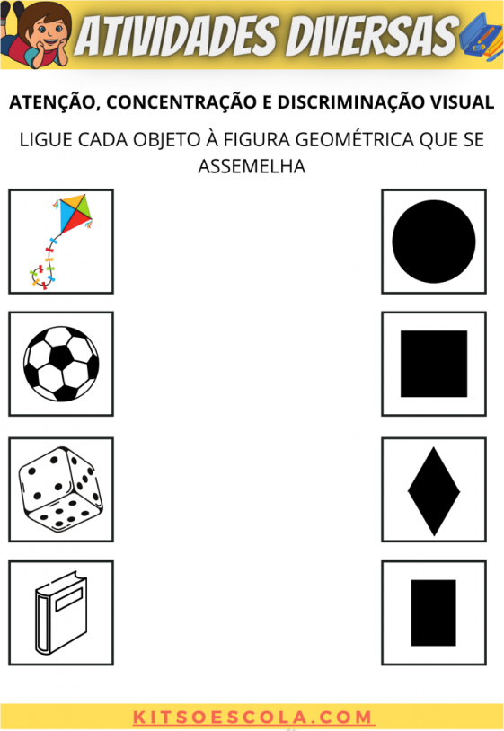 Imagem da atividade: ligue cada objeto à figura geométrica que se assemelha.