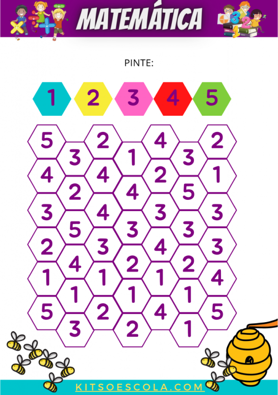 Imagem da atividade: pinte os números com as cores correspondentes.